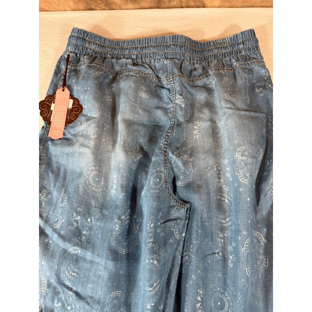 Knox Rose Blue Paisley Chambray Joggers Elastic Waist Boho Pants Large NEW - Picture 9 of 15